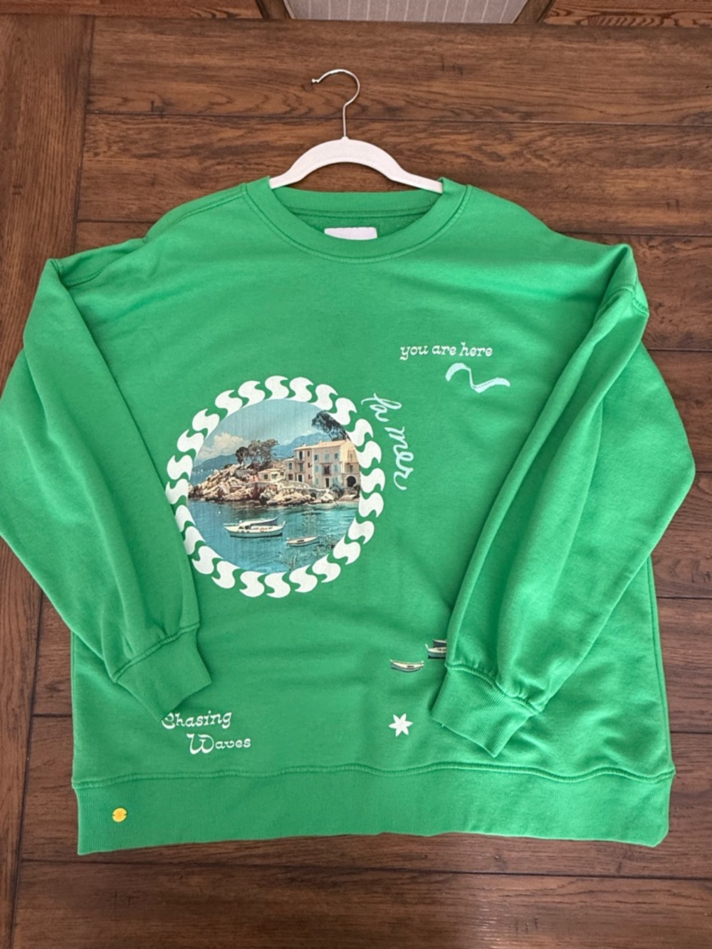 Celandine Bright Green Sweatshirt - Graphic Label Detail